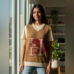 Honor The Gift V-Neck Sweater Vest XL Brown Red Knit Big H Logo Front